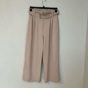 A.LC. Tan Paper Bag Pleated Wide Leg Cropped Pants size 6